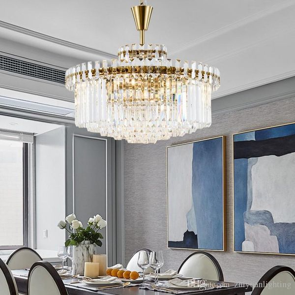 Post Modern Led Gold Crystal Chandelier Lighting For Living Room Bedroom Kitchen Dining Pendant Lamp Hotel Decor Drum Lights