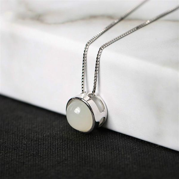 

nature hetian jade necklaces & pendants real 925 sterling silver necklace for women box chain fine jewelry gift 925-234