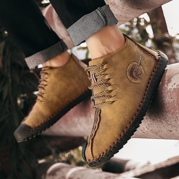 

2020 men boots winter leather warm snow boots lace-up with fur lightweight waterproof ankle shoes new large size 48, Black
