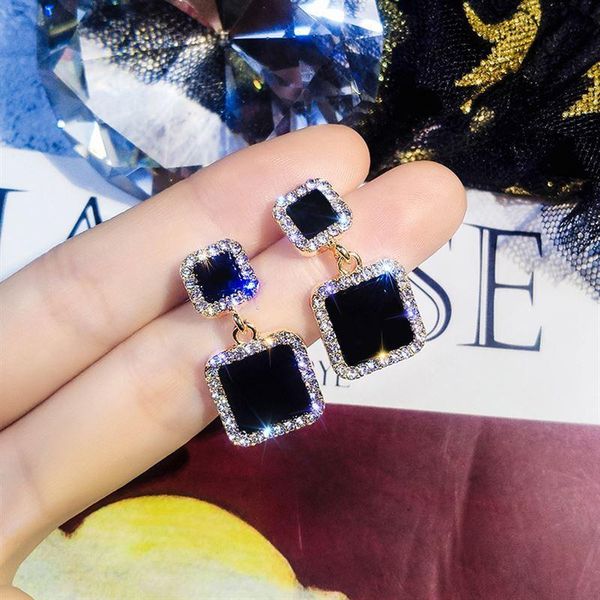 

2019 statement earrings black square geometric earrings for women crystal luxury wedding rhinestone earring gold trendy hanging, Silver