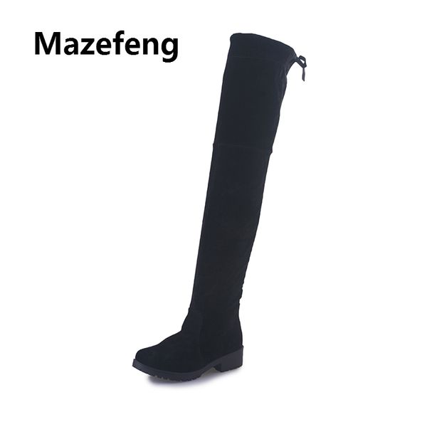 

mazefeng winter keep warm fashion womens thigh high boots high-heeled square heel mature style women over the knee slim boots, Black