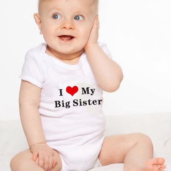 

4 colors funny i love my sister printed babies rompers newborn clothes cotton body baby girl boy romper 0-18m baby onesie, White