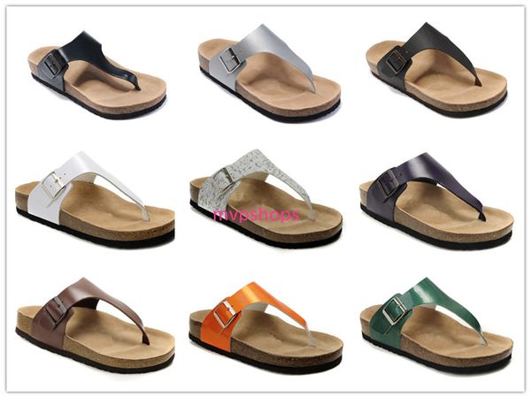 

brand brik genuine leather shoes for men women wholesale flats cork sandals casual summer beach slippers with buckle flip flops