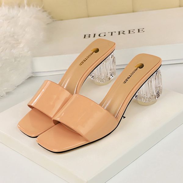 

slippers transparent shoes thick heels woman slippers summer sandals woman zapatos de mujer chaussures femme buty damskie cs04, Black