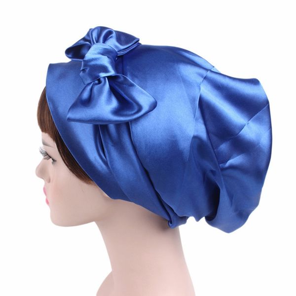 

1pc women satin night sleep cap hair bonnet hat silk head cover wide elastic band shower caps 58cm other bath toilet supplies
