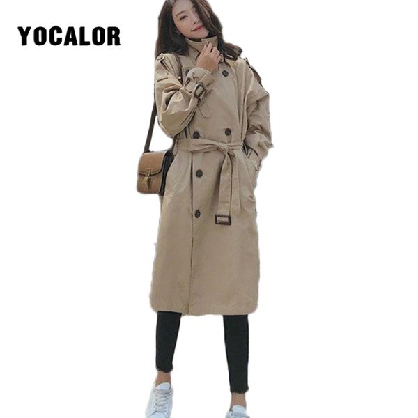 

2019 loose trench long coat female for windbreaker women autumn moda mujer overcoat cloak sashes bur vintage manteau femme hiver, Tan;black