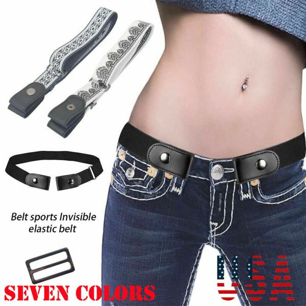 

women's buckle-elastic belts invisible belt for jeans no bulge hassle band, Black;brown