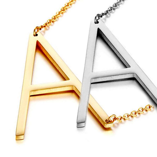 

stainless steel a-z english alphabet initial letters necklace silver gold plated capital letter pendant necklaces for women, Golden;silver