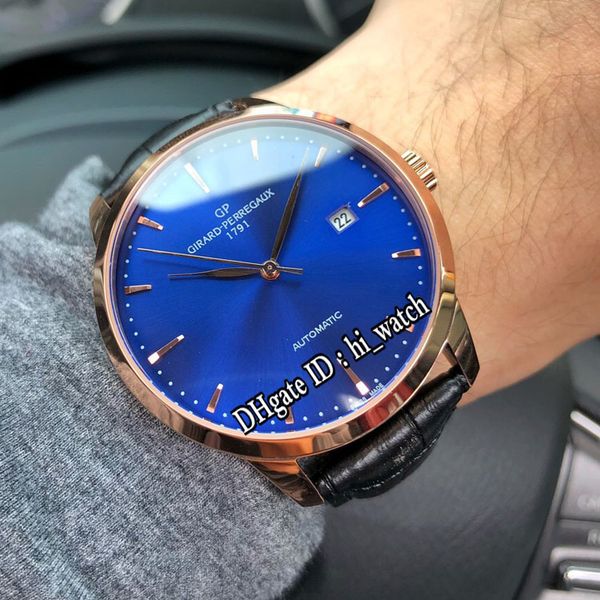 

новый gp 1966 49525-52-432-bb4a япония miyota 8215 автоматическая мужские часы 40мм розовое золото синий циферблат часы коричневый кожаный р, Slivery;brown
