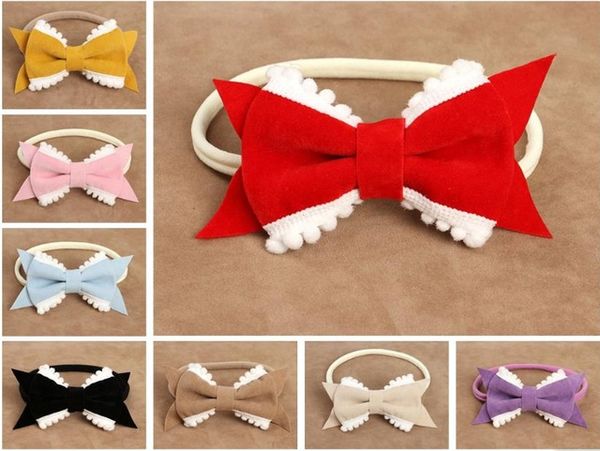 PomPom Trim Felt Velvet Nylon Bow Headband Fabric Photo Prop Hair bow