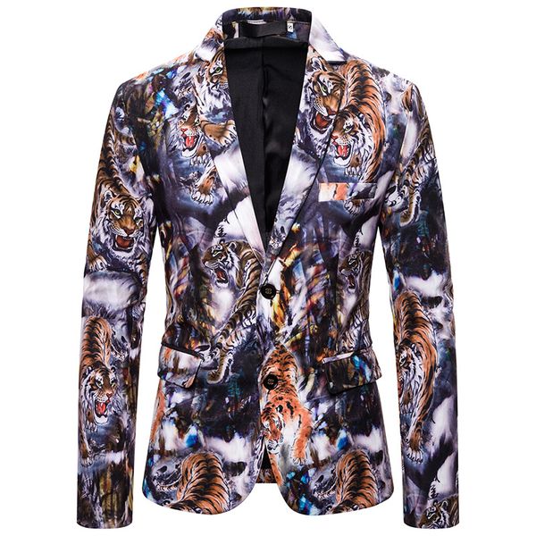 

2019 man 3 d digital printing tiger suit young fashionable flower suit european size, White;black
