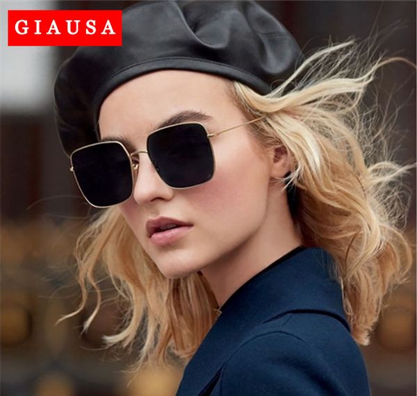 

giausa luxury square sunglasses women brand designer retro alloy frame big sun glasses vintage gradient male zonnebril dames, White;black
