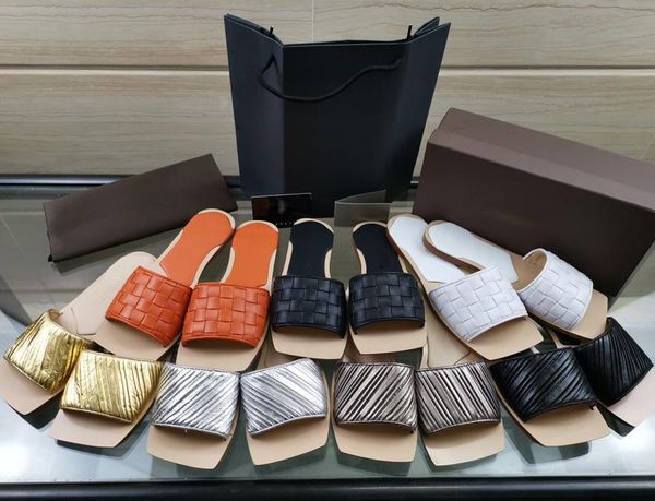 

2020 new luxury designer shoes fashion comfortable woven mesh square head leather simple women slippers exquisite fashion summer slipper, Black