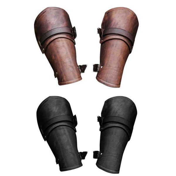 

1 pair cosplay props faux leather wide bracer lace up arm armor cuff string steampunk medieval gauntlet wristband, Black;gray