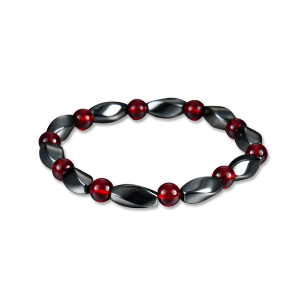 

fyjs unique handmade weave geometric hematite stone stretchy bracelet with red agates beads jewelry, Black