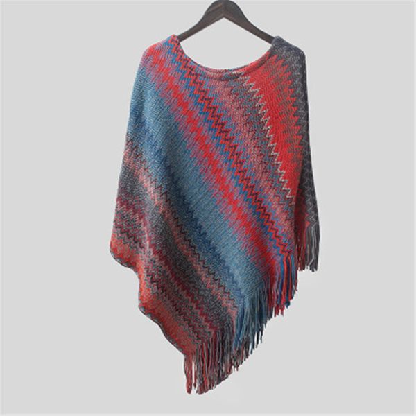 

women's sweater round neck autumn winter wavy strip irregular tassel elegant party loose shawl cloak sweater ladies, White;black