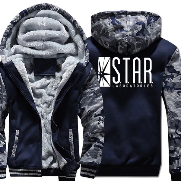 

star new autumn winter warm thicked hoodies the flash sweatshirts anime justice league coats camouflage sleeve zipper jackets, Black