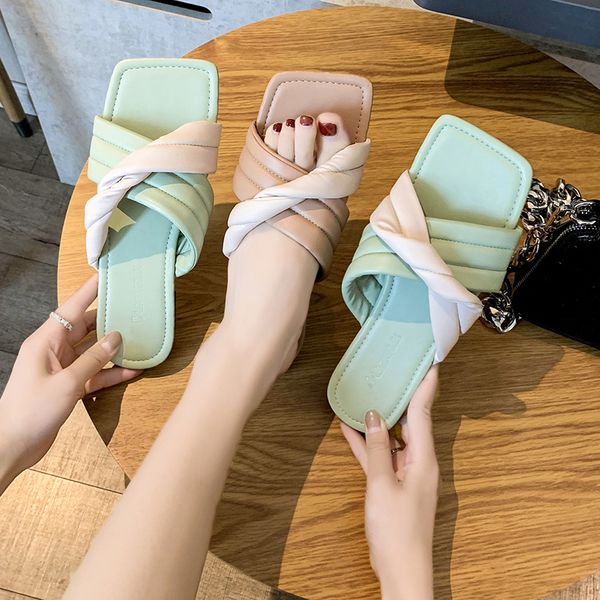 

shoes low slippers casual slides slipers women luxury summer 2020 flat cross-tied rubber rome floral pu shoes woman 2020, Black