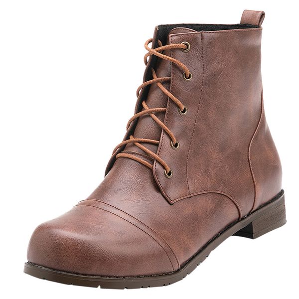 

men's boots soft leather soft bottom comfortable lace-up ankle bare boots with platform couple's square heel short winter, Black