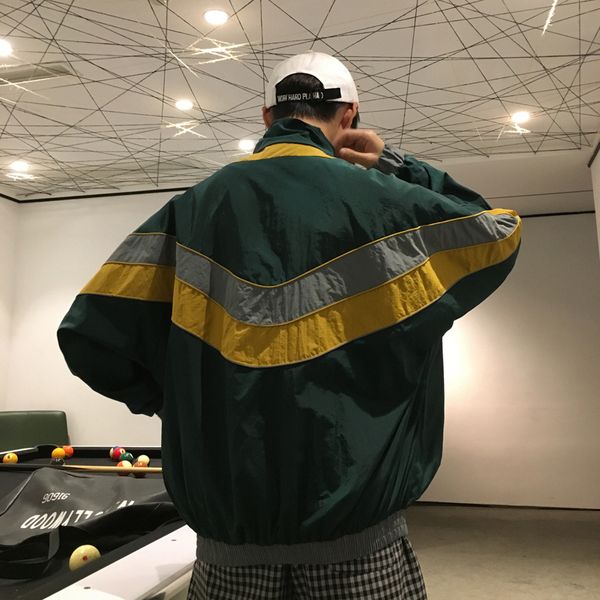 

2019 spring trend japanese version of the college wind large size men's long-sleeved loose casual stitching jacket, Black
