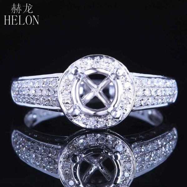 

helon round 6mm solid 14k white gold au585 pave 0.63ct natural diamonds engagement wedding semi mount ring setting women jewelry, Golden;silver