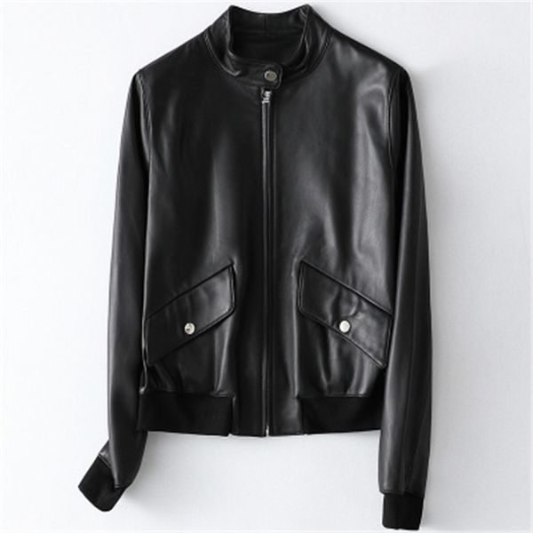 

2020 женщины весна подлинная real овцы кожаные куртки h56, Black