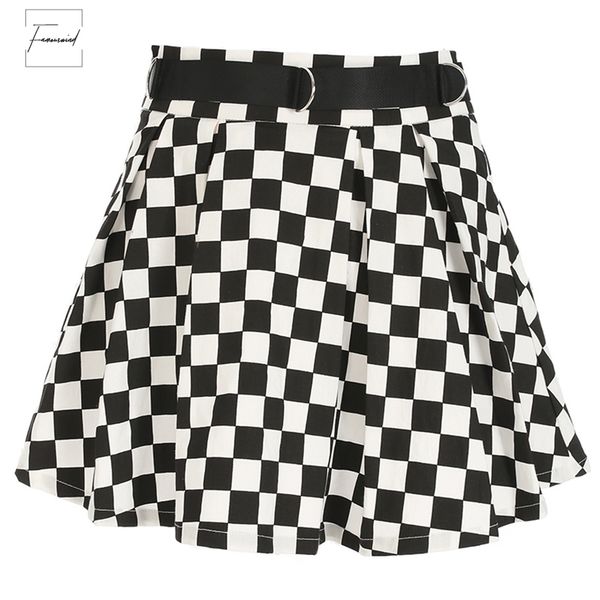 

skirts black fashion and white plaid a line women new casual high waist streetwear mini saias skirt falda