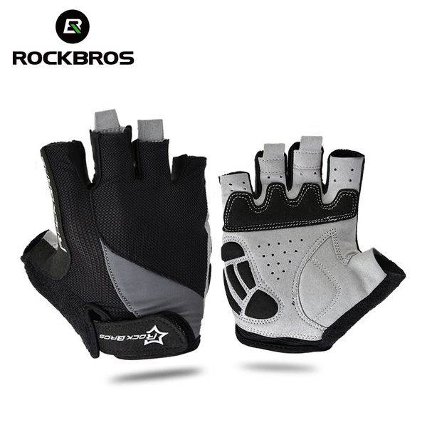 

rockbros bike half finger finger gloves breathable cycling sport gloves anti-slip men women anti-skidding wear-resisting gloves, Black