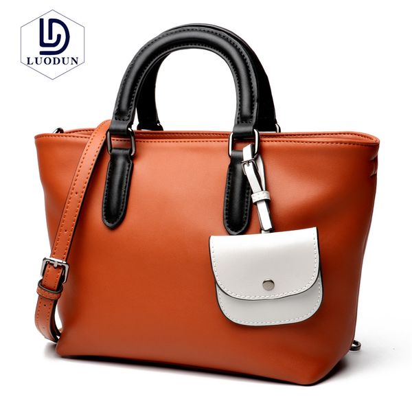 

luodun female bag 2018 new lady europe and the united states fight color shoulder portable leather handbag fashion bags