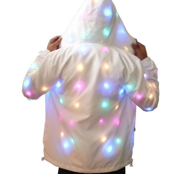 

led flash light up rave jacket sport outwear party costume fancy long sleeve zipper hooded pocket glowing clothes funny, Black