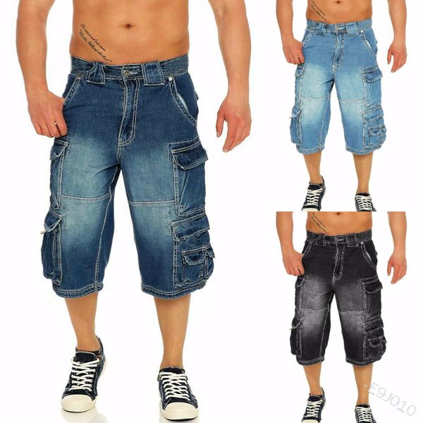 

wepbel men's jeans multi-pockets fashion denim shorts straight shorts high waist fashion vintage, Blue