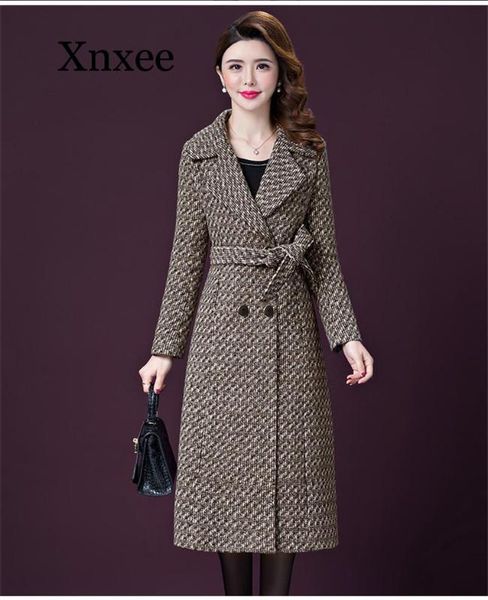 

плюс размер 2020 зимы женщин шерстяное пальто элегантная мода плед повседневная корейский длинные пальто 5xl, Black