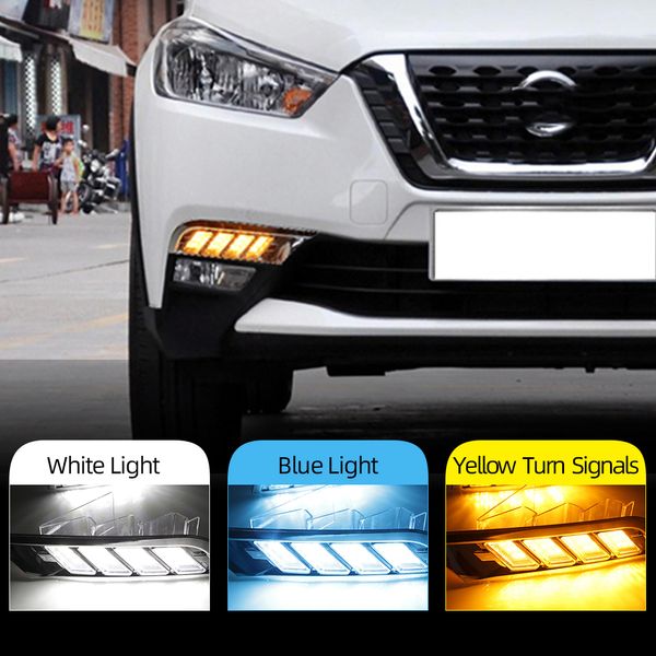 2pcs Para Nissan Kicks 2017 2018 impermeável virada amarelo Signal carro relé denominar LED 12V DRL Daytime Running luz de nevoeiro Luzes Daylight