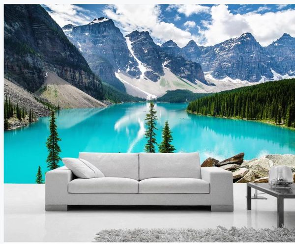 

customized wallpaper for walls blue dream fairy lake snow mountain forest europe and america landscape european style wall