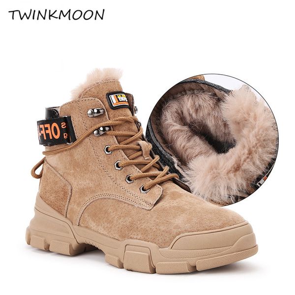 

long plush suede women's winter boots fake fur shoes platform ankle boots buckle zip lace up chunky booties 2020, Black