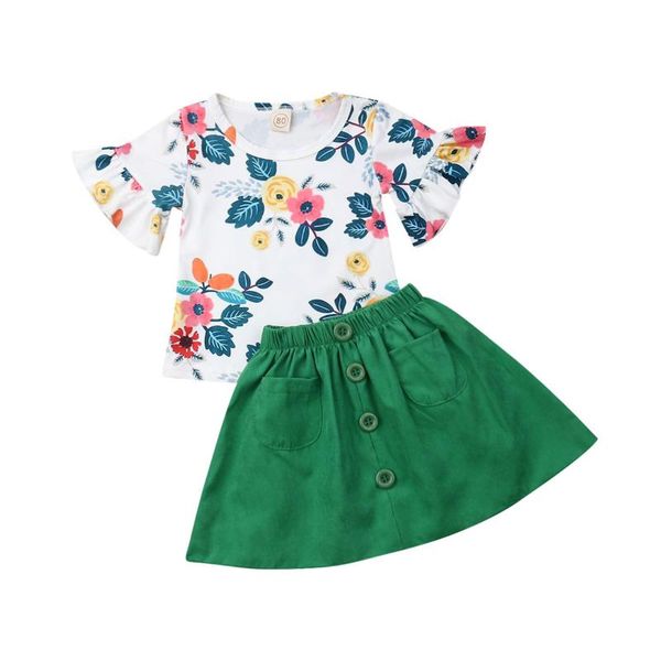 

2pcs малышей детские ребёнки 1-6y летняя одежда комплекты цветочные футболки tops + юбка эпикировка set, White