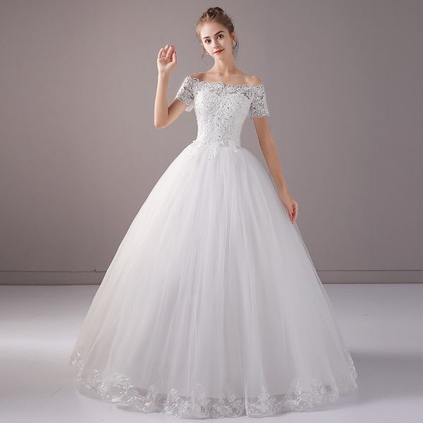

lace appliques ball gown wedding dresses off shoulder 2020 floor length wedding gown bride dress vestido de noiva, White