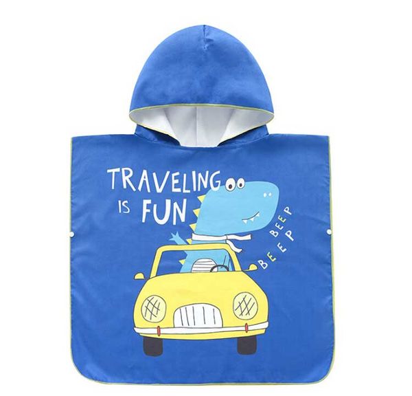 

quick drying children swimsuit kids cartoon car hooded cloak baby swimming bathrobe for outdoors beach towel, Black