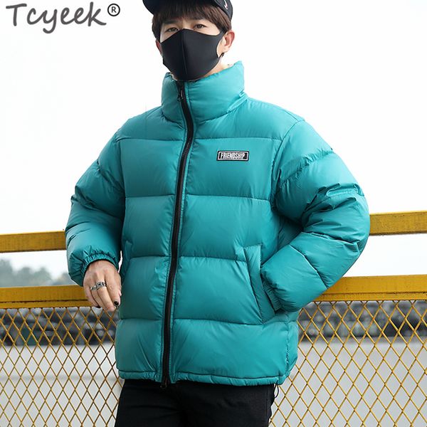 

tcyeek winter brand men's down jacket fashion warm streetwear puffer duck down coat man clothes 2019 thick parkas hiver 253, Black