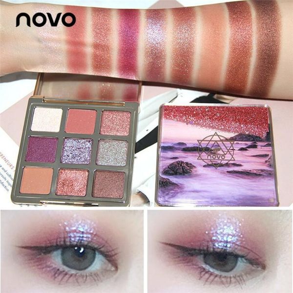 

novo 9/12 colors eyeshadow palette quick sanding mirage style designed waterproof wine red sunset glitter eyeshadow powder