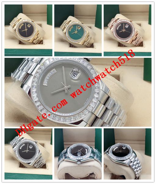 

latest version 5 style luxury watch mens diamond bezel stainless steel 41mm blank dial automatic fashion men's watches wristwatch, Slivery;brown