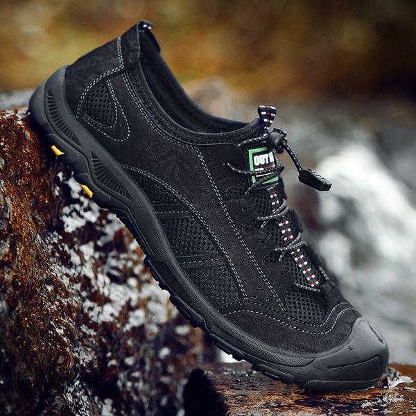 

men genuine leather cross-border large size climbing mountain walking shoes outdoor camping walking trekking shoes men sneakers