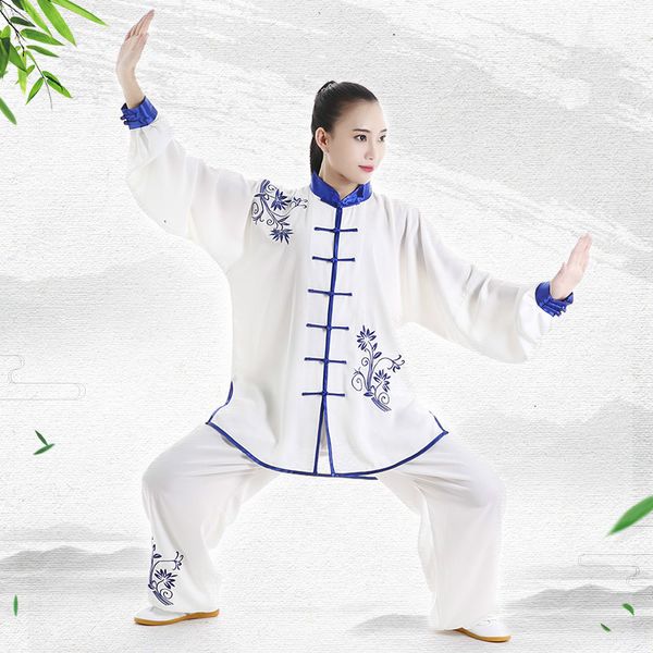 

long sleeved wushu clothes embroidery taichi kungfu uniform spring autumn female tai chi suit uniforms exercise clothing, Red
