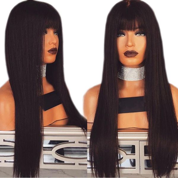 Natural Black Wig Long Straight Hair Lace Wigs Glueless Heat