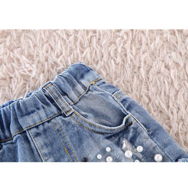 

girls cute shorts denim hole baby pearl jeans short pants summer kids trousers girl clothes, Black