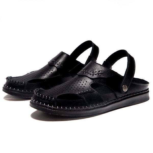 

sandalia mens sandal cuir de mens zandalias heren beach erkek man shoes outdoor safety sandalle sandals masculina fashion for, Black