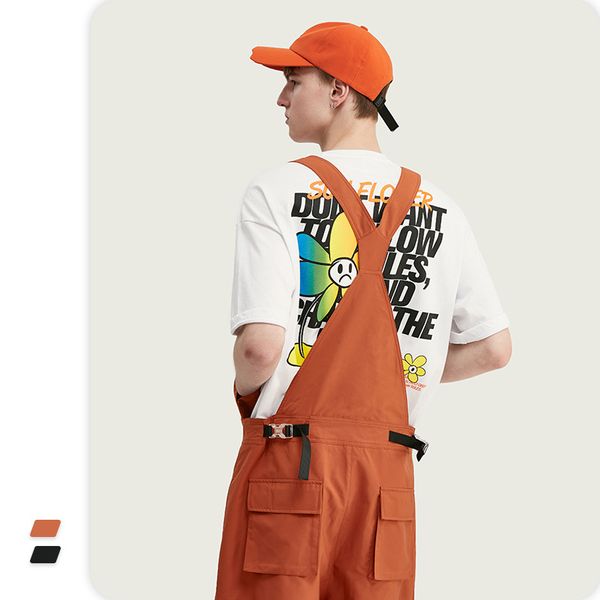 

vimass 2020 spring summer new personality multi pocket retro color loose one piece overalls men's overalls casual pants, Black