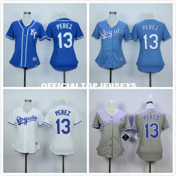 

womens #13 salvador perez jersey color gray blue white gold jersey, Black;blue