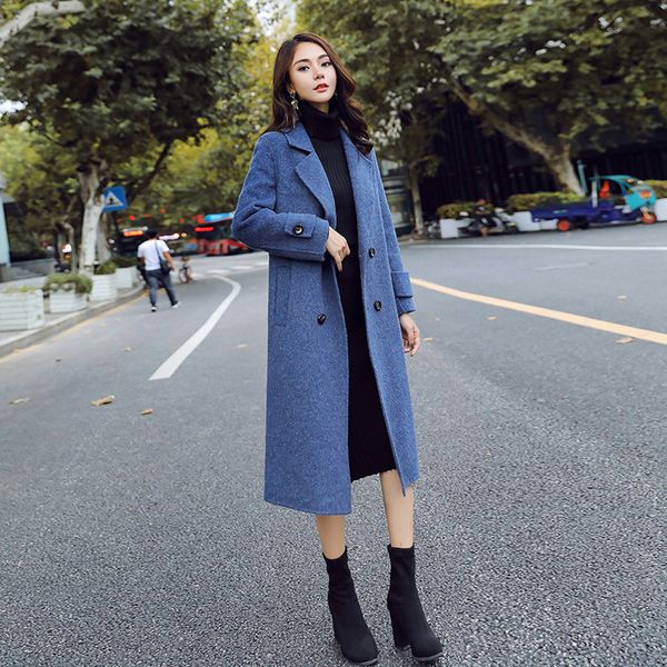

women coat 2019 winter fashion new casual korean version slim long coat full sleeve suit collar women's coats plus size 4xl, Black