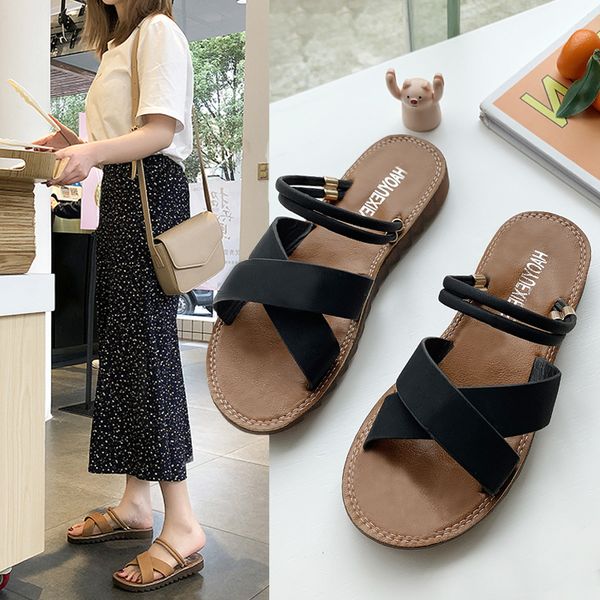 

beach shoes slippers women summer slides pantofle low sabot soft 2020 flat rubber rome scandals basic tpr pu, Black